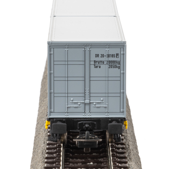 Wagon towarowy platforma DR z 2 kontenerami IV 2x 20ft VEB PIKO 27709 H0